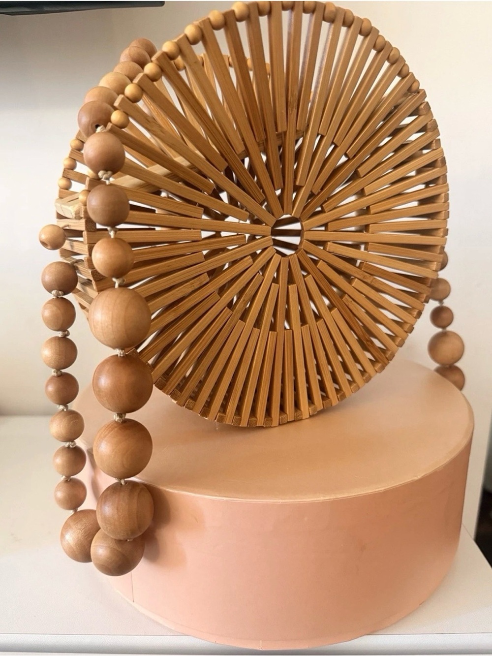 cult gaia Round Wooden Bead Crossbody Bag - Tan